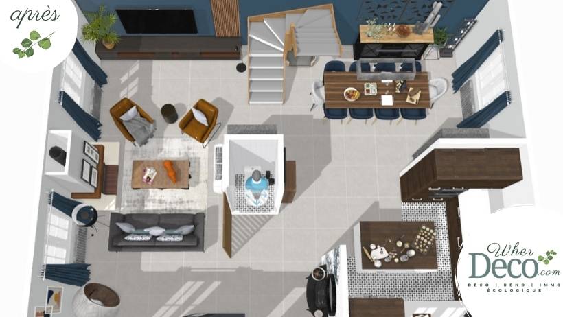 Projet architecture d'intérieur, décoration d'intérieur WHERDeco - plan 3d